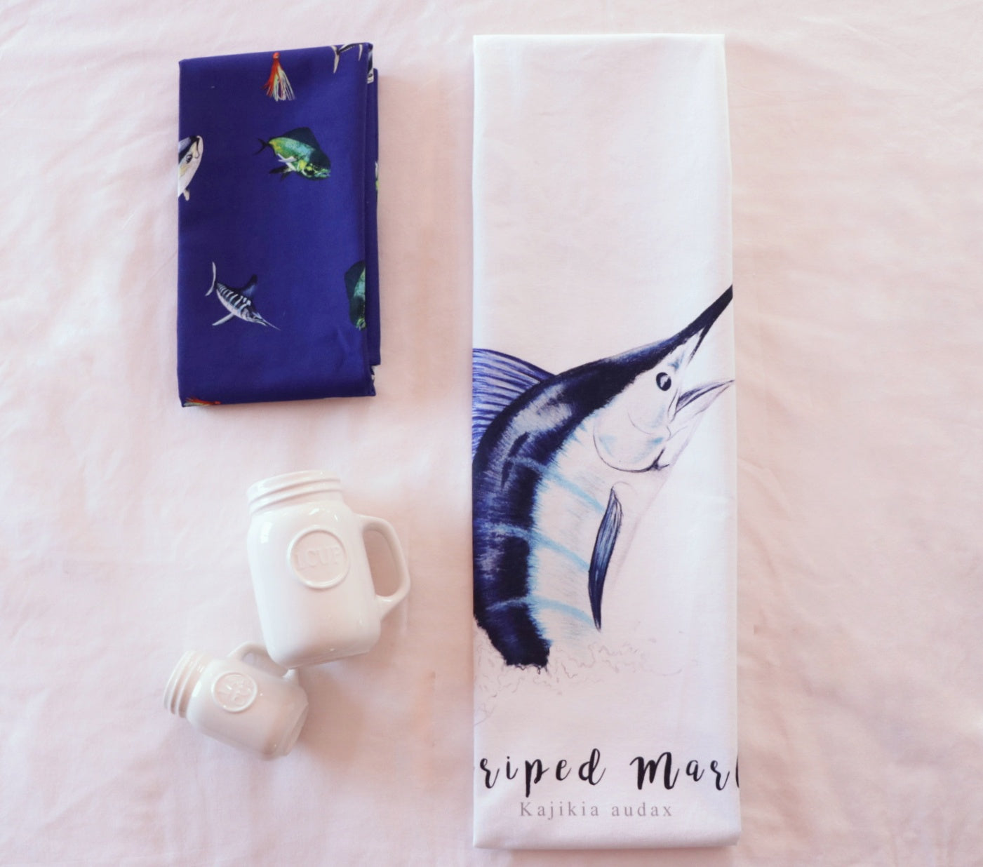 Striped Marlin Fine Art NZ Tea Towel - White