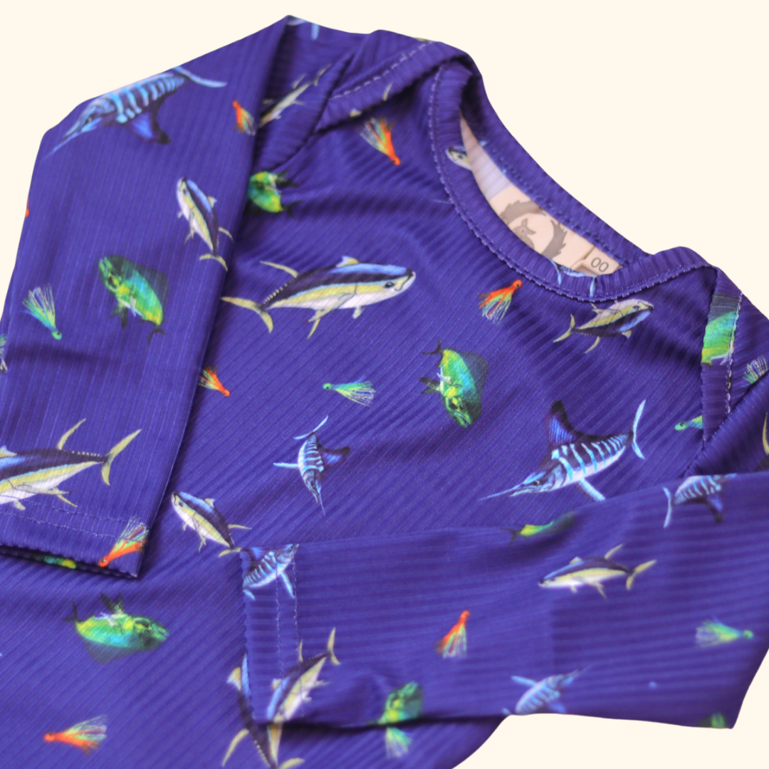Little Fisher - Big Game Fishing - Long Sleeve Bodysuit - Deep Sea Blue