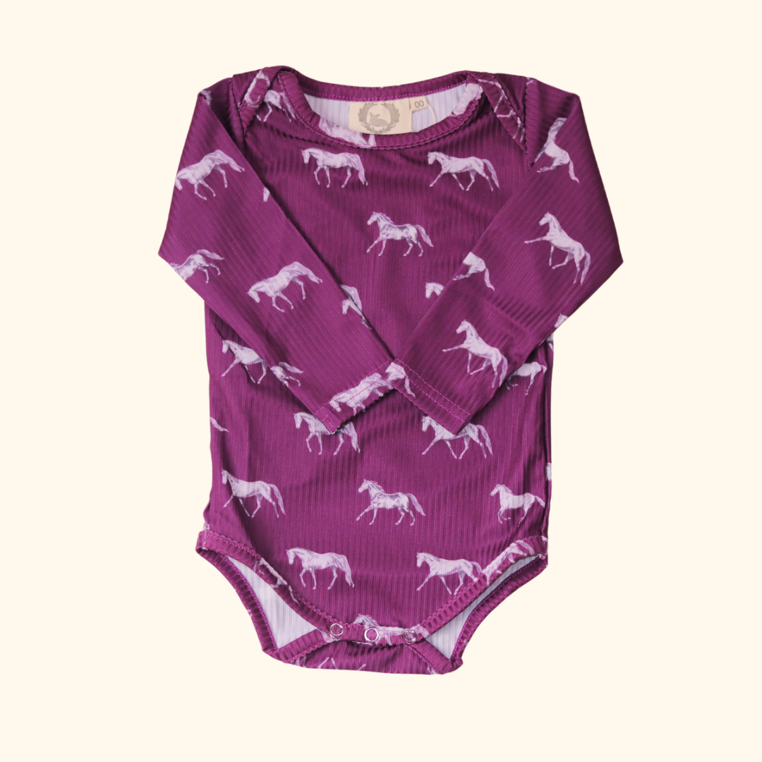 Little Horse & Hound- Vintage Horses - Long Sleeve Bodysuit - Fig