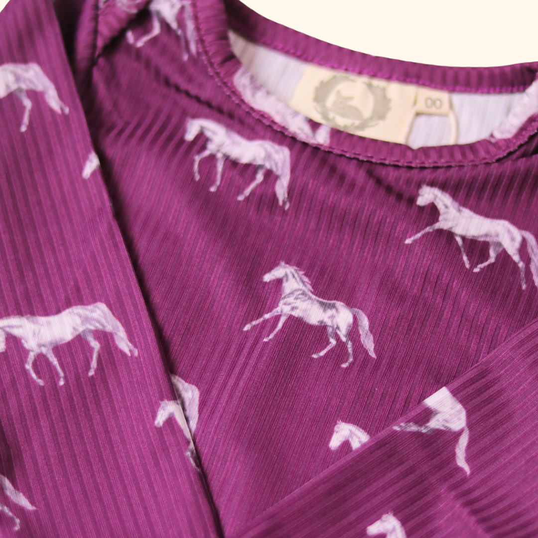 Little Horse & Hound- Vintage Horses - Long Sleeve Bodysuit - Fig