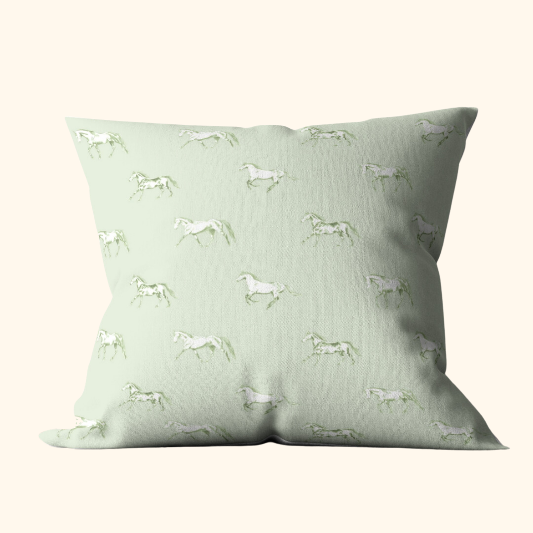 Vintage Horses - Velvet Cushion Cover - Mint