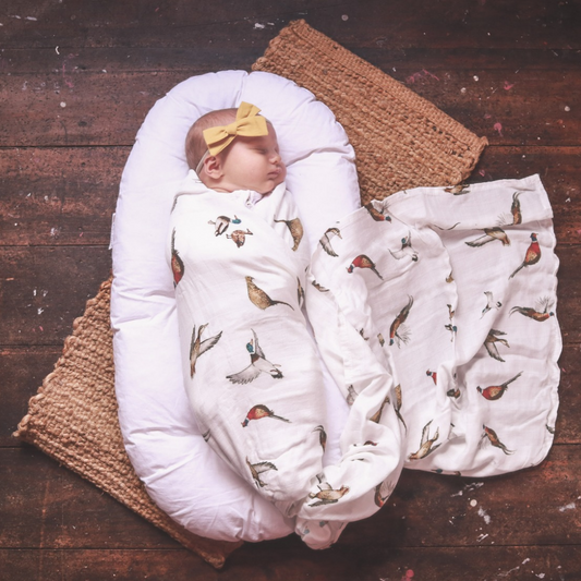 Pheasants & Ducks - Bamboo Muslin Wrap - White