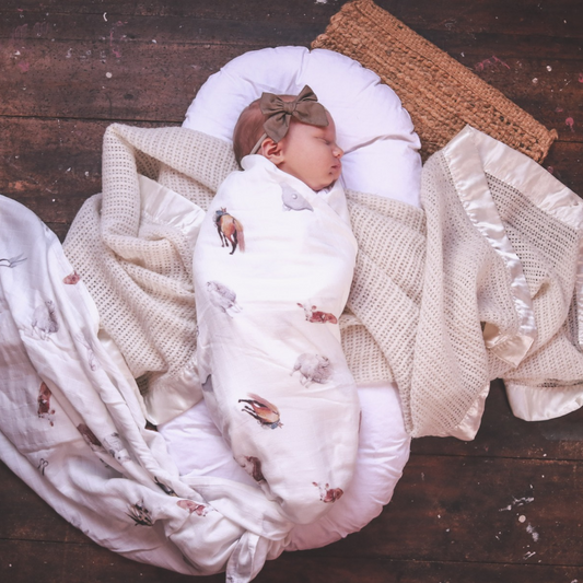 Sheep & Beef Multi - Bamboo Muslin Wrap- White