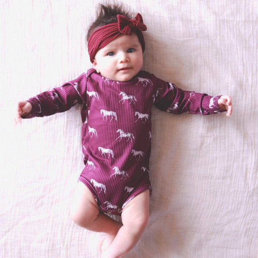 Little Horse & Hound- Vintage Horses - Long Sleeve Bodysuit - Fig