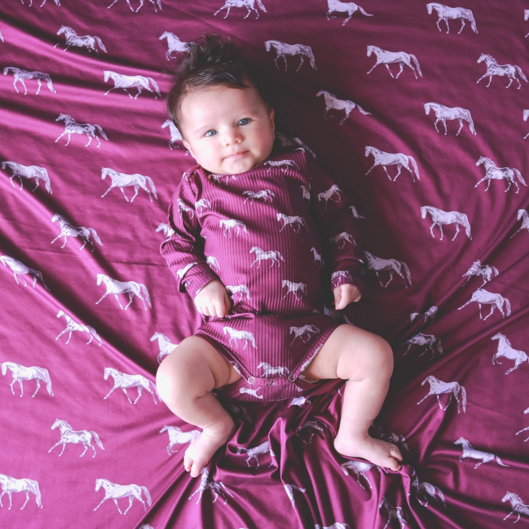 Little Horse & Hound- Vintage Horses - Long Sleeve Bodysuit - Fig