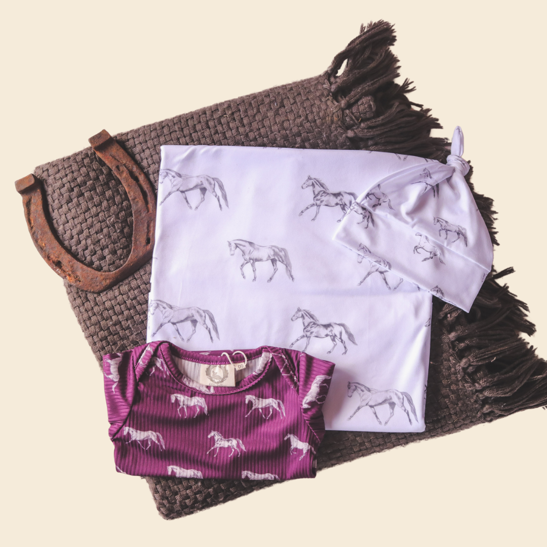 Little Horse & Hound- Vintage Horses - Long Sleeve Bodysuit - Fig