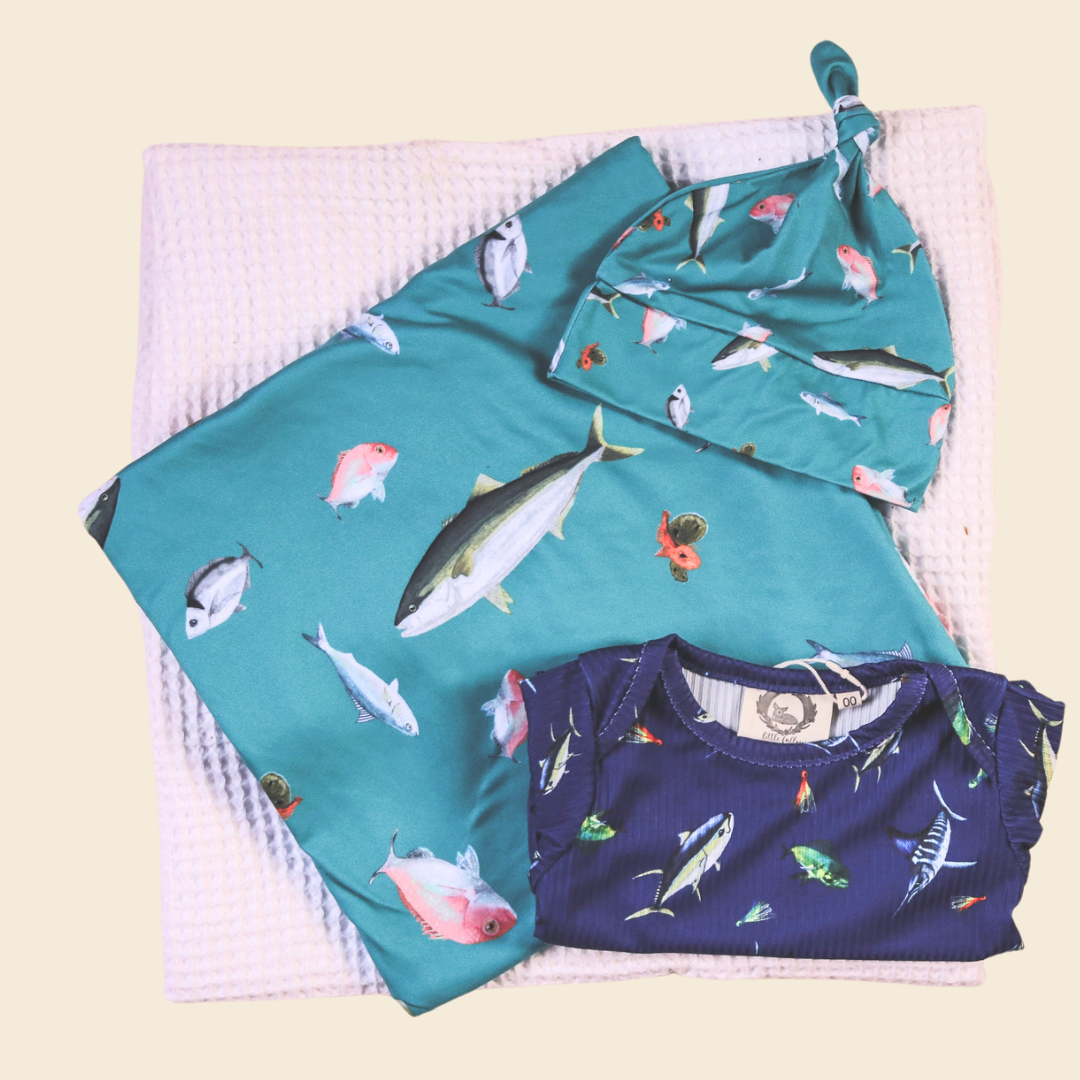 Little Fisher - Big Game Fishing - Long Sleeve Bodysuit - Deep Sea Blue