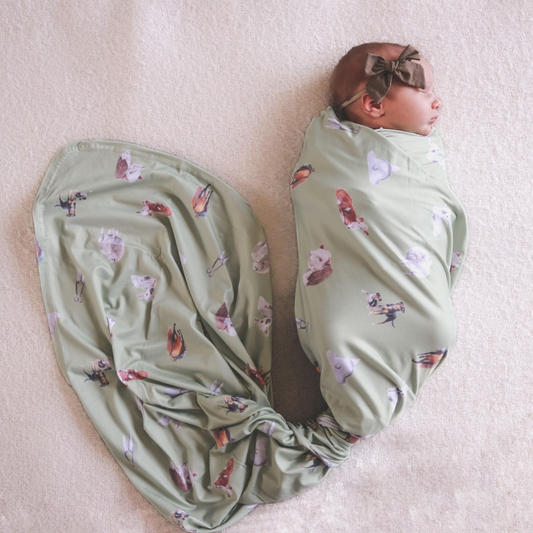 Sheep & Beef - Bamboo Swaddle Wrap + Beanie - Sage