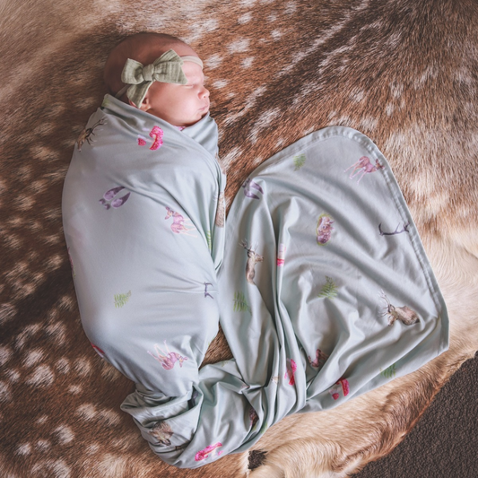 Whimsical - Bamboo Swaddle Wrap + Beanie - Sage