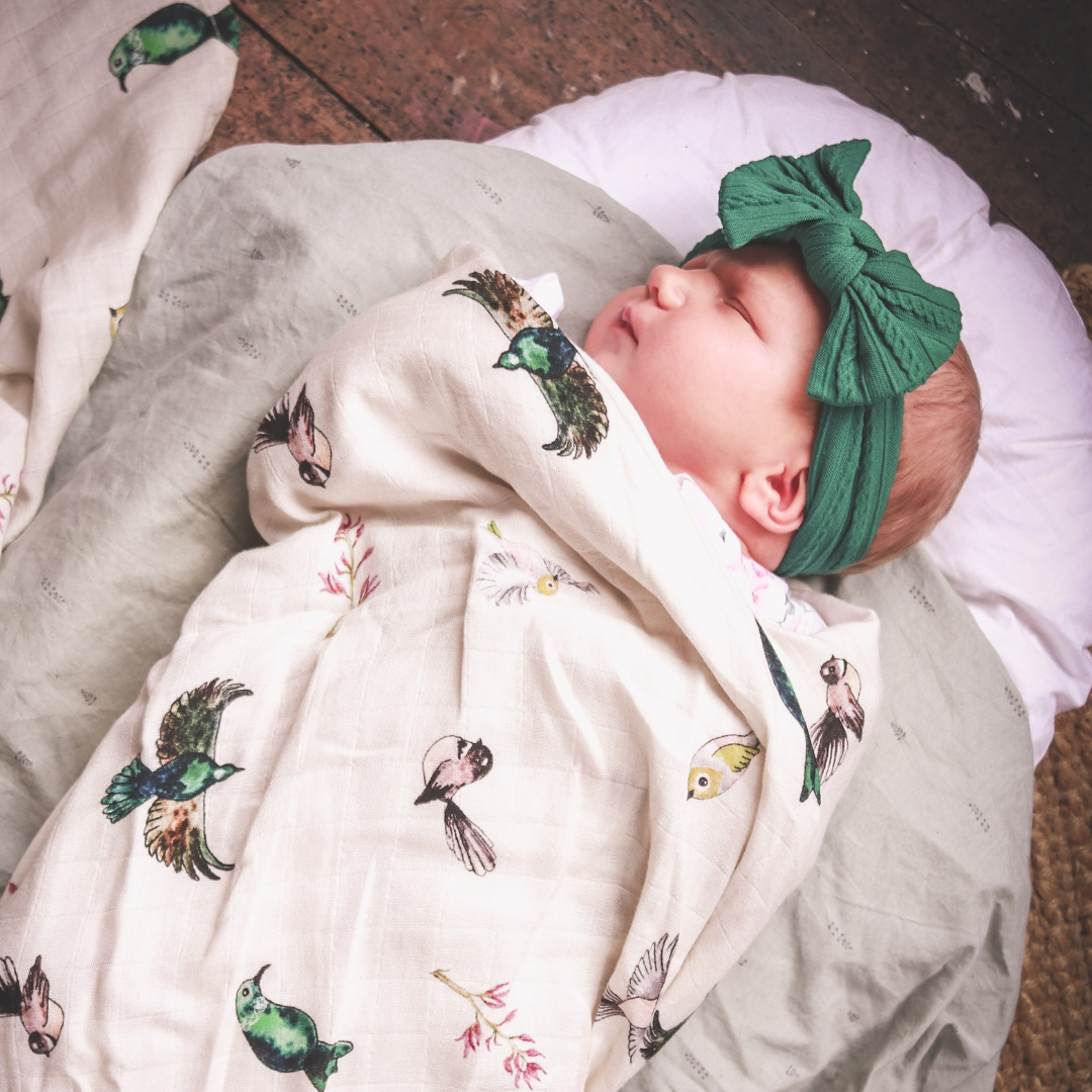 Native Birds Cream Bamboo Muslin Wrap