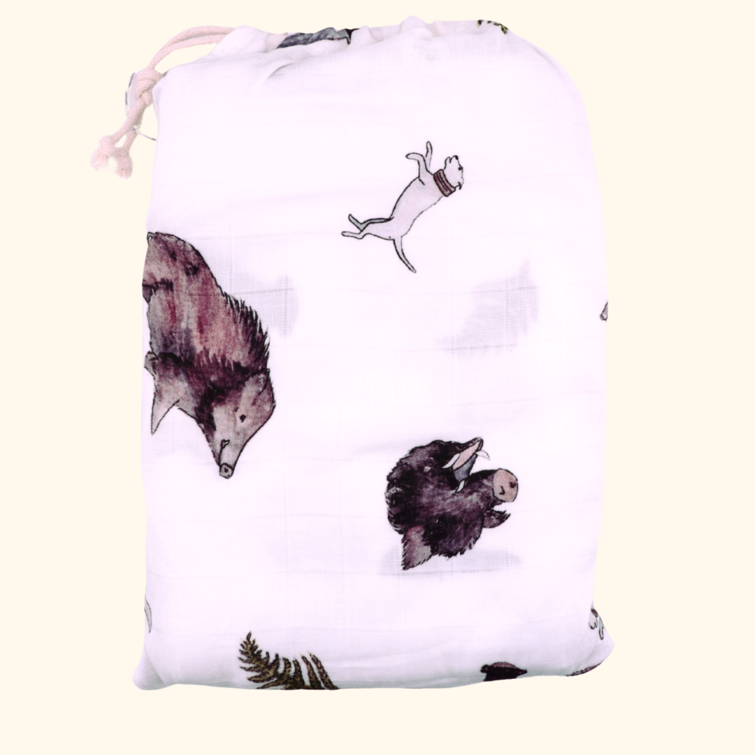 Pig Hunting - Bamboo Muslin Wrap - White