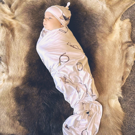 Tally Ho - Bamboo Swaddle Wrap + Beanie - White