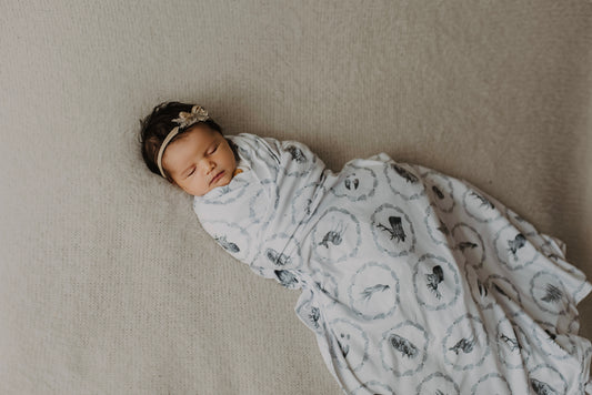 Whimsical - Bamboo Swaddle Wrap + Beanie - B&W