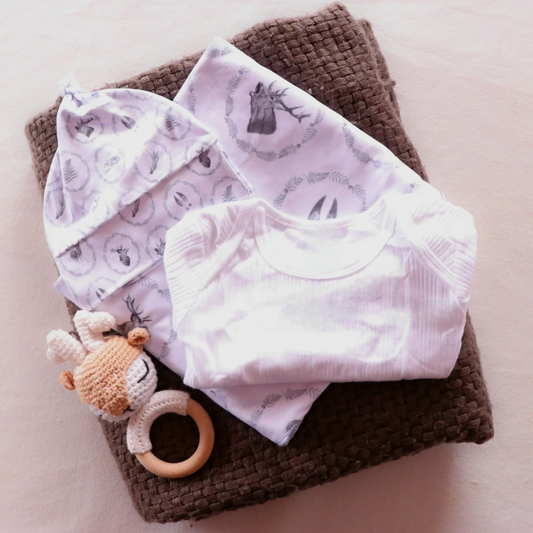 Whimsical - Bamboo Swaddle Wrap + Beanie - B&W