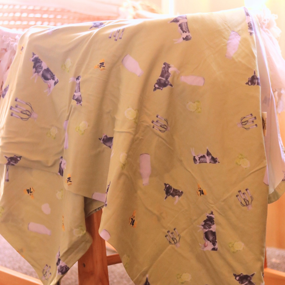 Friesian Multi Grass Green Stretchy Bamboo Swaddle Wrap + Beanie