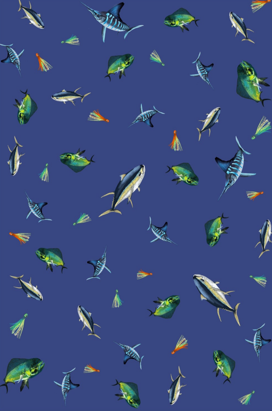 Big Game Fishing NZ Multi Print Tea Towel - Deep Sea Blue
