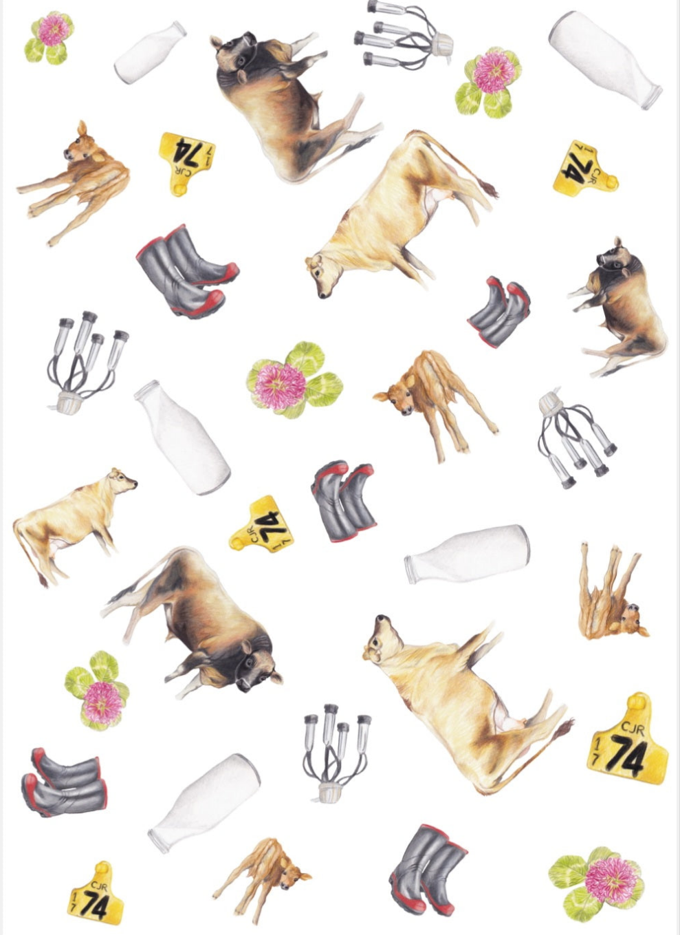 Jersey Cattle Multi Print NZ Tea Towel - White