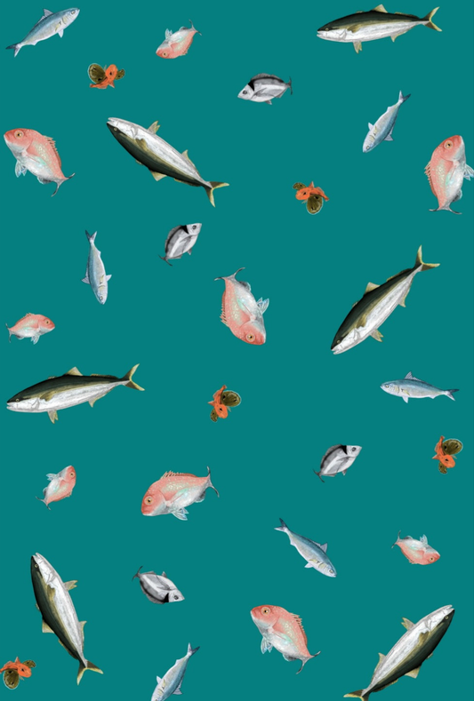 Fishing NZ Multi Print Tea Towel - Sea Green