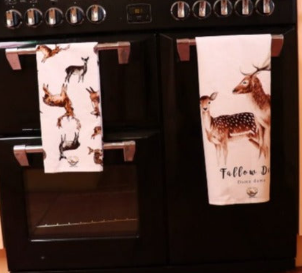 Fallow Deer Fine Art NZ Tea Towel - White