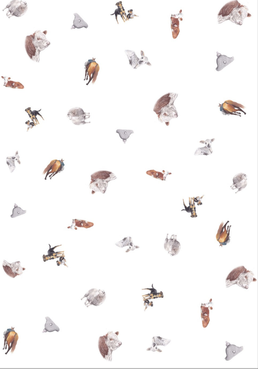 Sheep & Beef Scatter Print Tea Towel - White