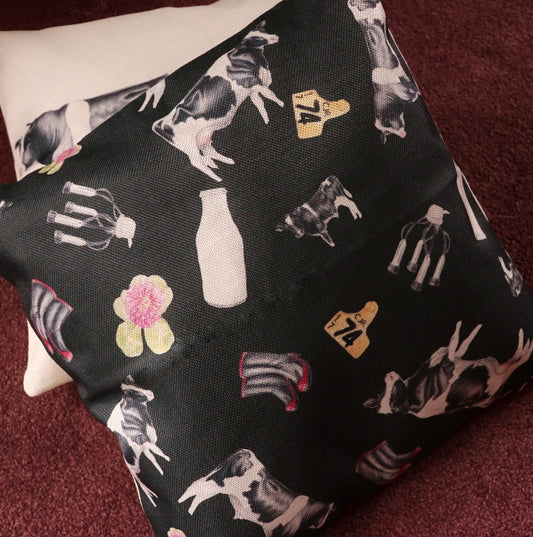 Linen Friesian Cow Multi Cushion - Black
