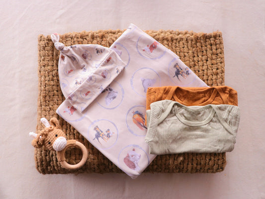 Sheep & Beef No8 Wire - Bamboo Swaddle Wrap + Beanie - Cream