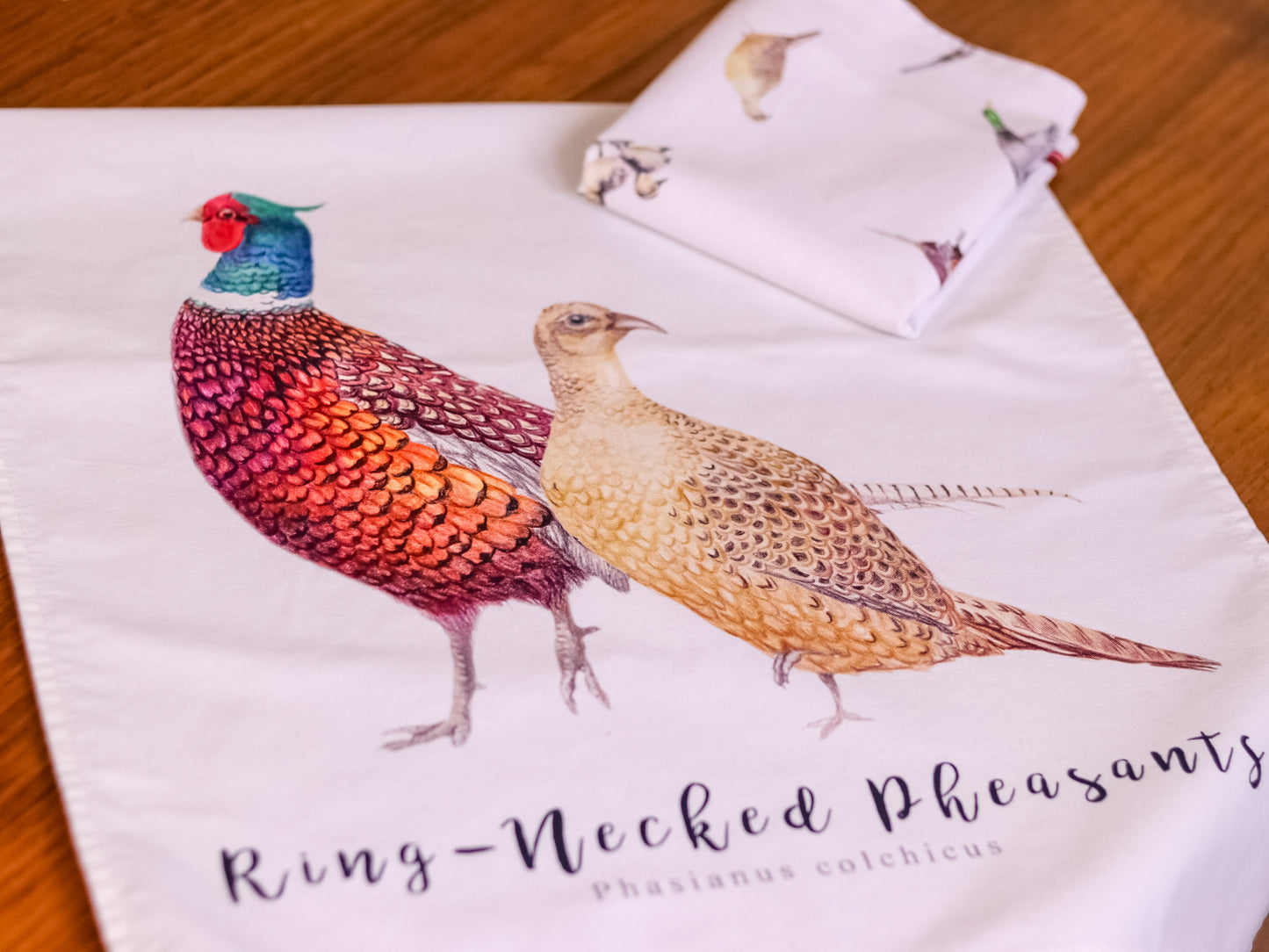 Pair of Ring-Necked Pheasants NZ Tea Towel - White