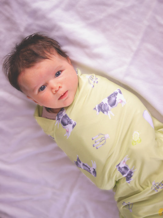 Friesian Cow - Bamboo Swaddle Wrap + Beanie - Grass Green