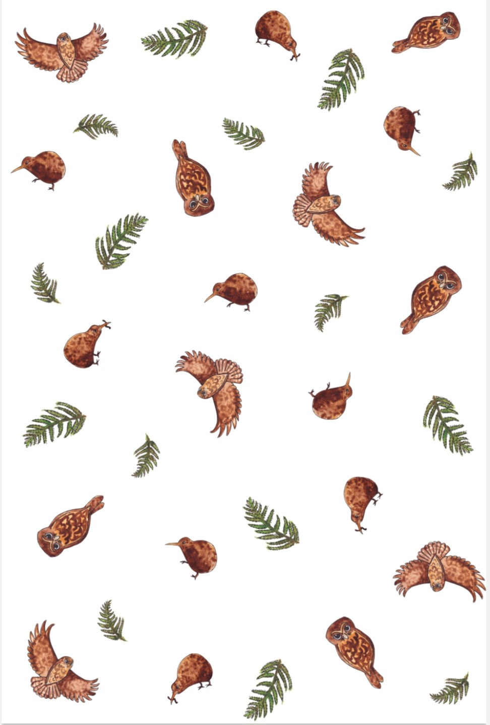 Ruru & Kiwi NZ Tea Towel - White