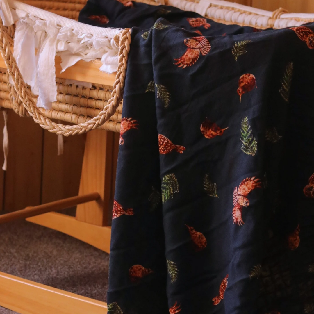 Ruru & Kiwi Navy Bamboo Muslin Wrap