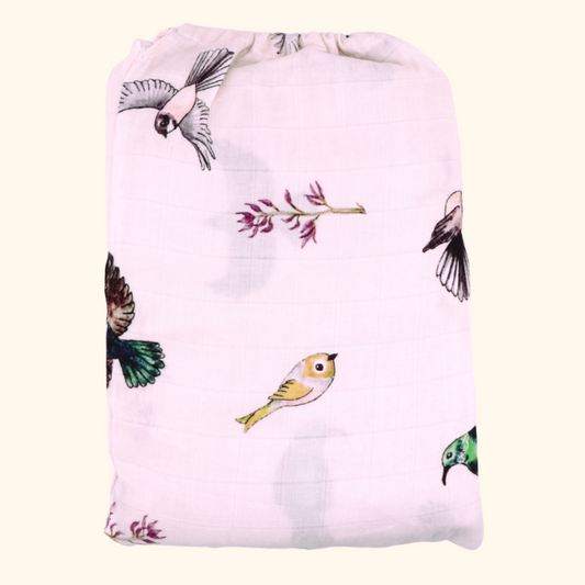 Native Birds - Bamboo Muslin Wrap - Cream