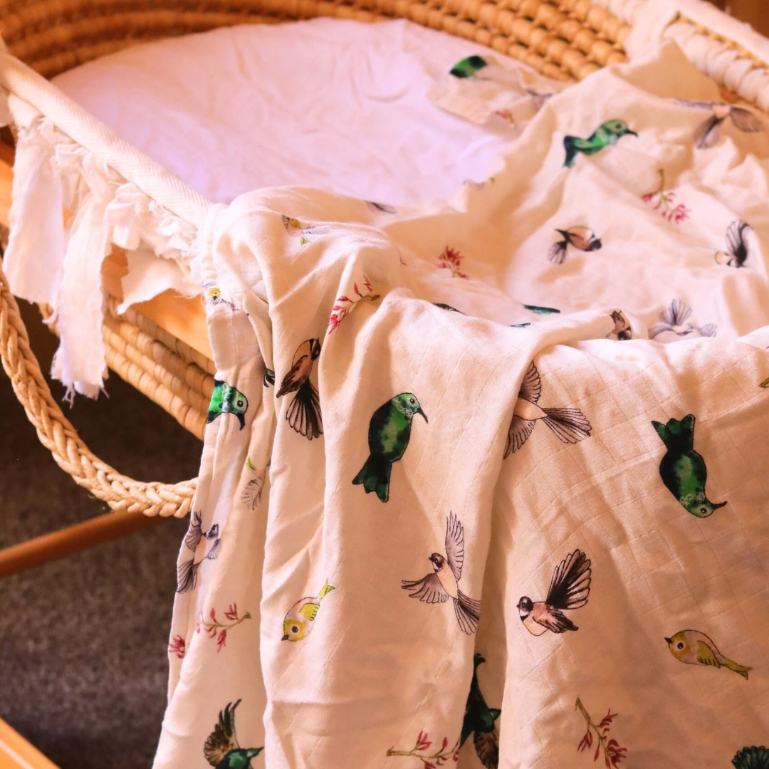Native Birds Cream Bamboo Muslin Wrap