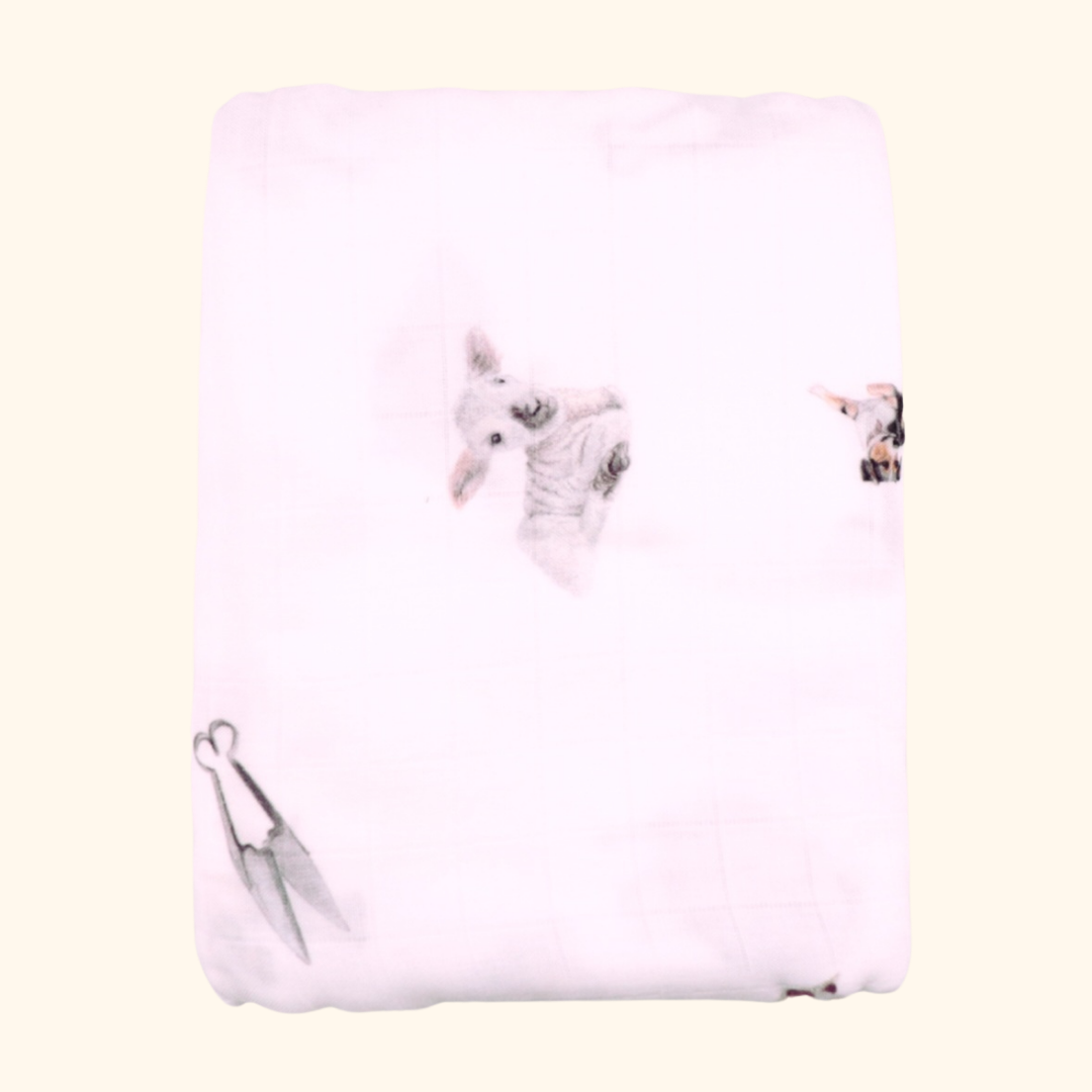 Sheep & Beef Multi White Bamboo Muslin