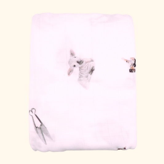 Sheep & Beef Multi - Bamboo Muslin Wrap- White