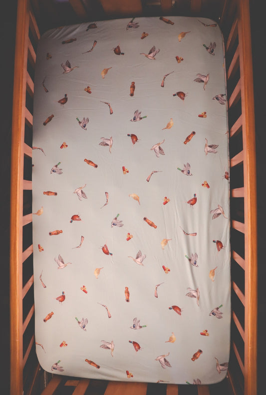 Duck Shooters - Bamboo Fitted Cot Sheet - Duck Egg