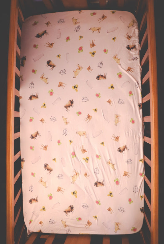 Jersey Cow - Bamboo Fitted Cot Sheet - White