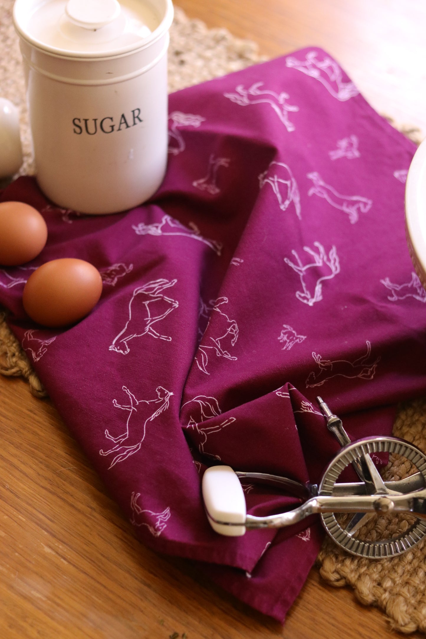 Stencil Horses NZ Tea Towel - Burgandy