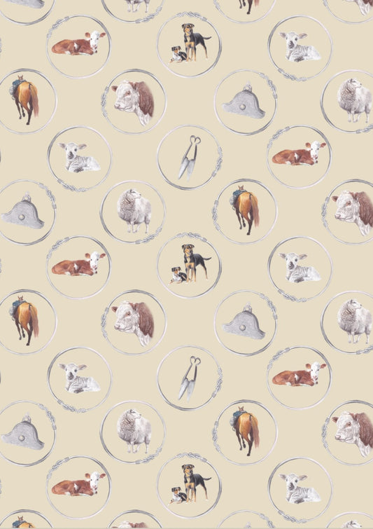 Sheep and Beef No8 Wire NZ Tea Towel - Cream