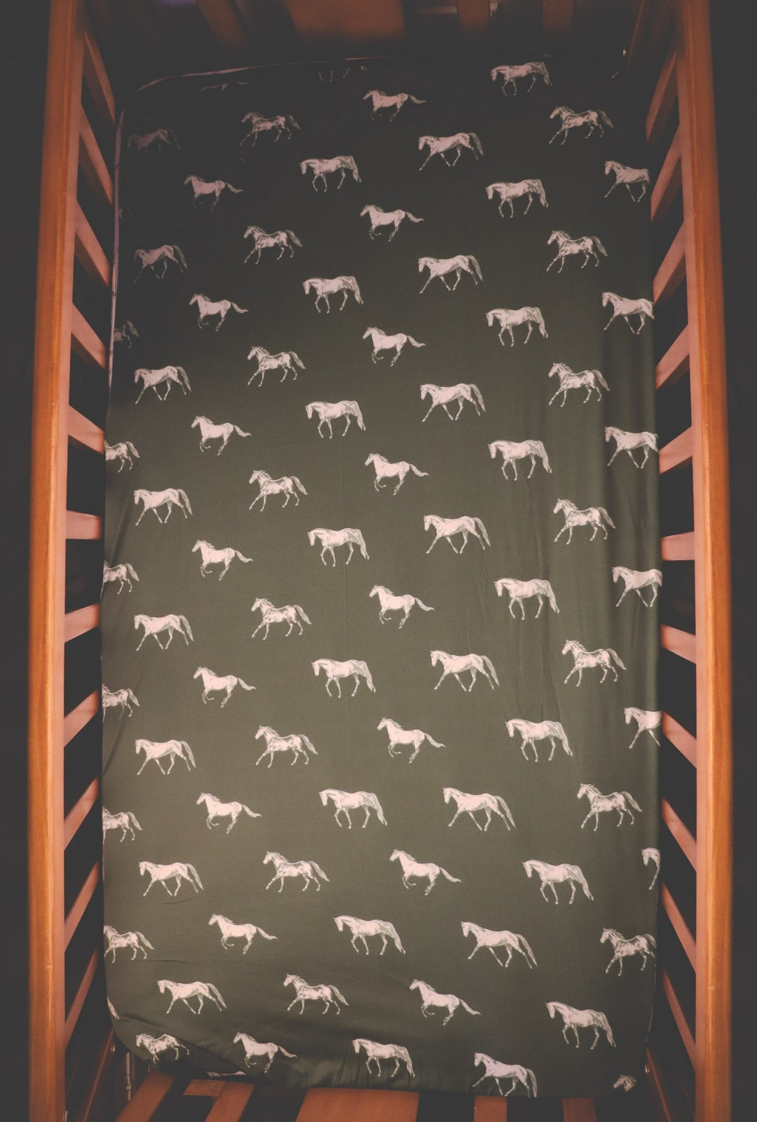 Vintage Horses - Bamboo Fitted Cot Sheet - Olive