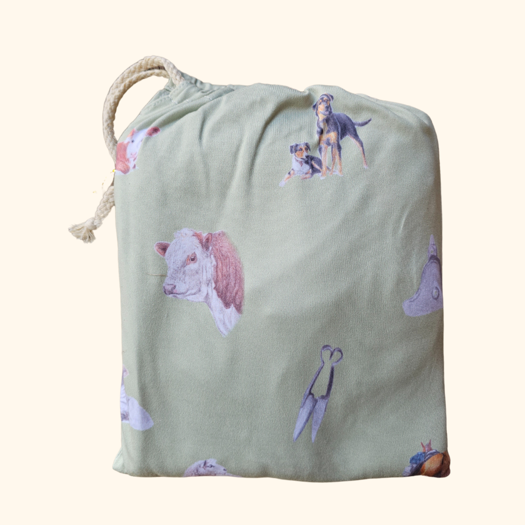 Sheep & Beef - Bamboo Fitted Cot Sheet - Sage