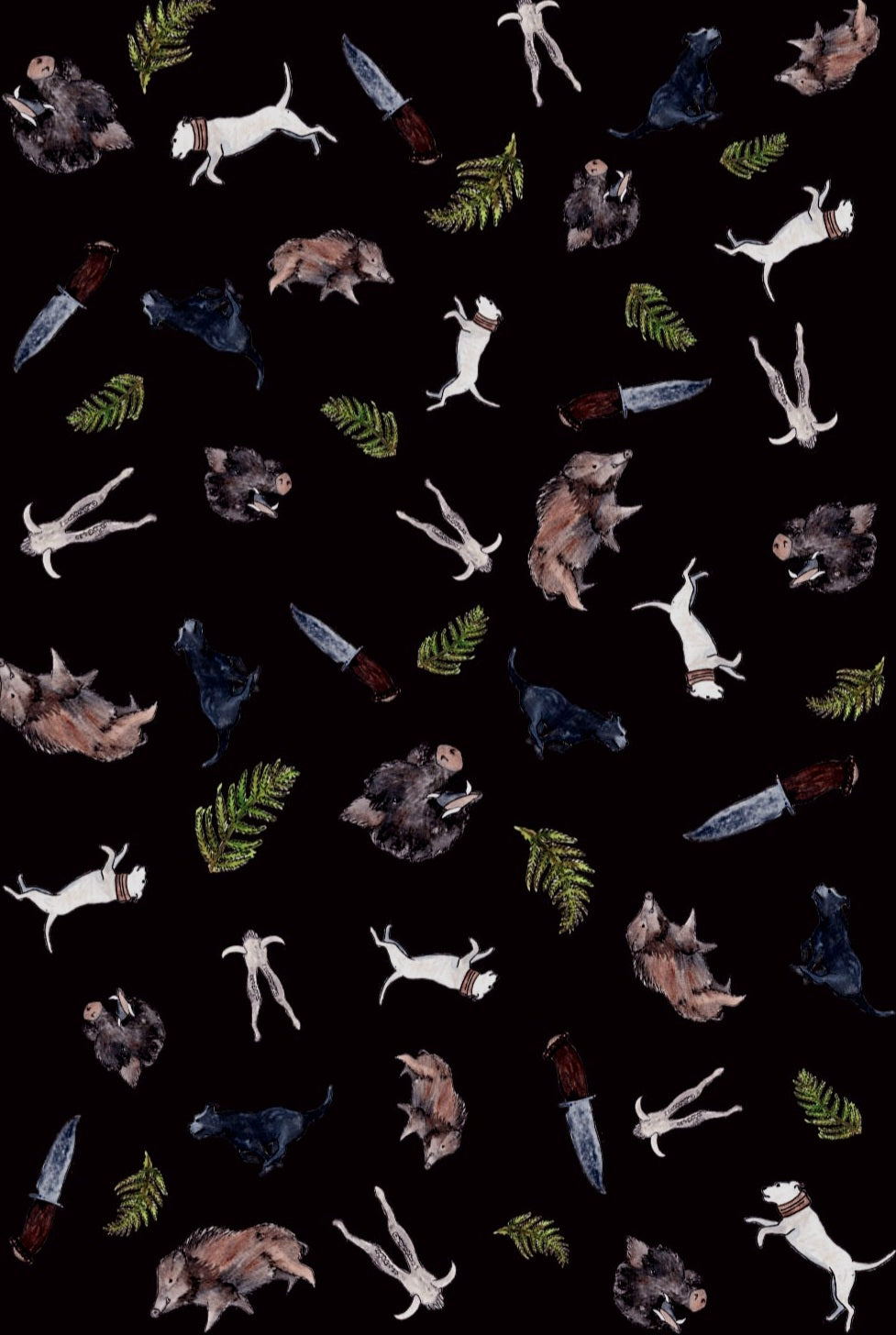 Pig Hunting Multi Print NZ Tea Towel -Black