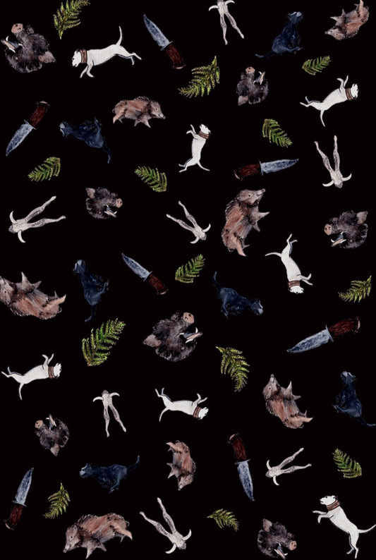 Pig Hunting Multi Print NZ Tea Towel -Black
