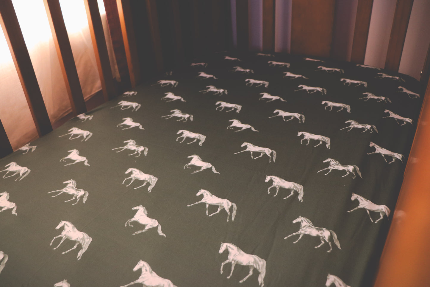 Vintage Horses - Bamboo Fitted Cot Sheet - Olive