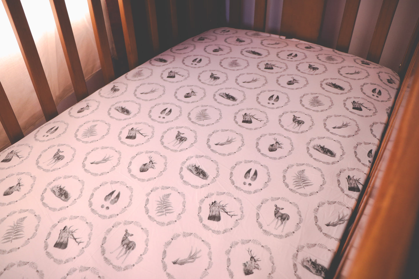 Whimsical Ferns - Bamboo Fitted Cot Sheet - Black & White