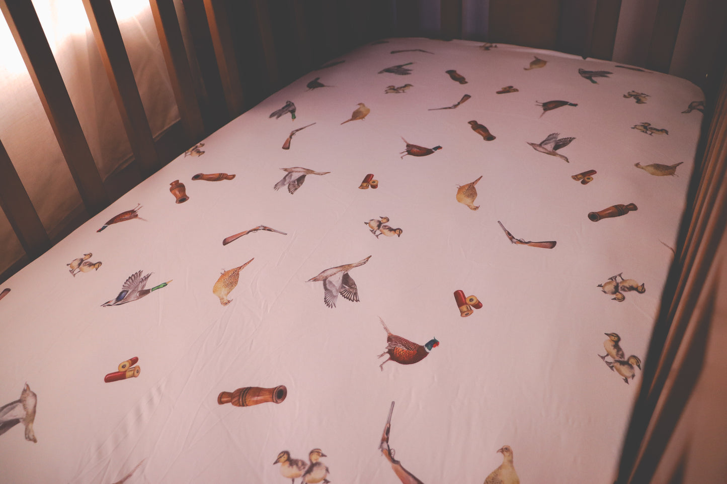 Duck Shooting - Bamboo Fitted Cot Sheet - White