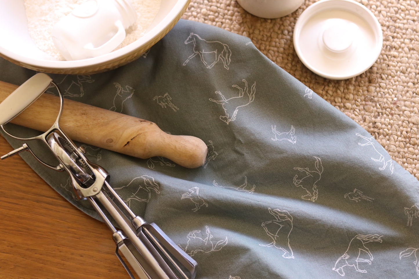 Stencil Horses NZ Tea Towel - Sage