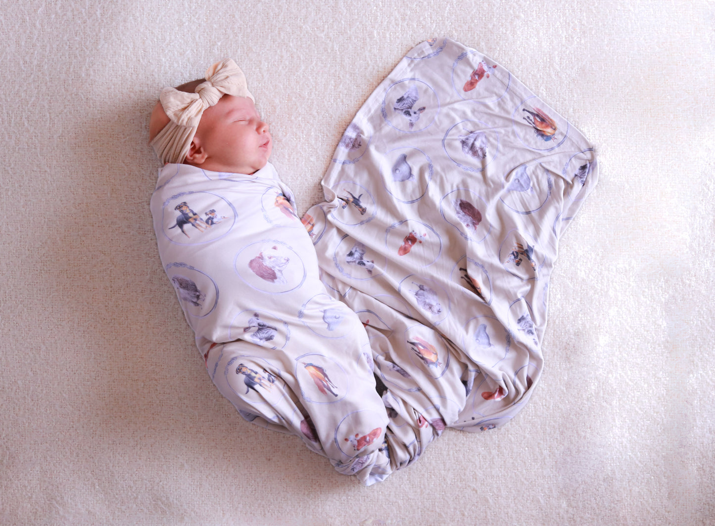 Sheep & Beef No8 Wire - Bamboo Swaddle Wrap + Beanie - Cream