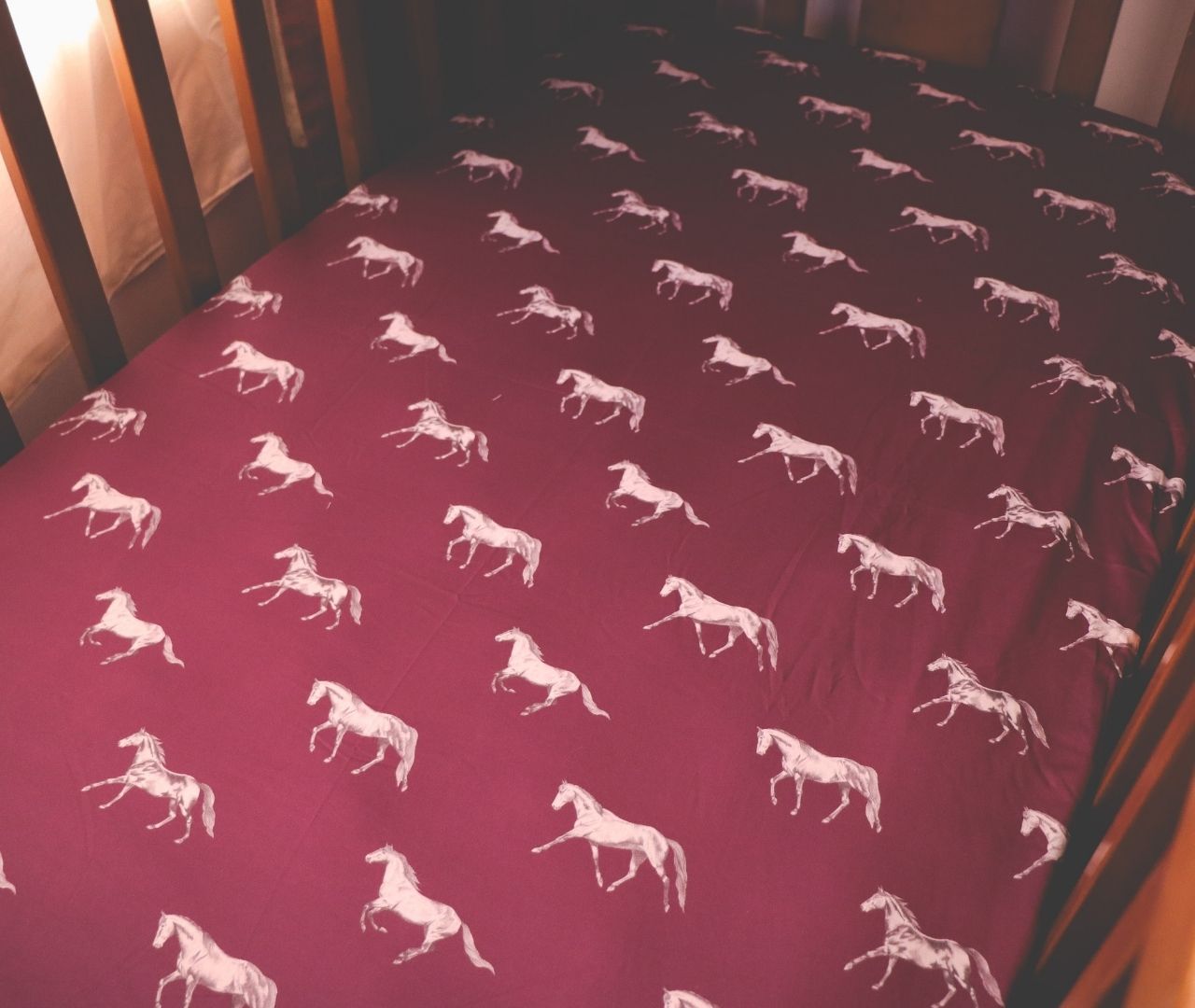 Vintage Horses - Bamboo Fitted Cot Sheet - Fig