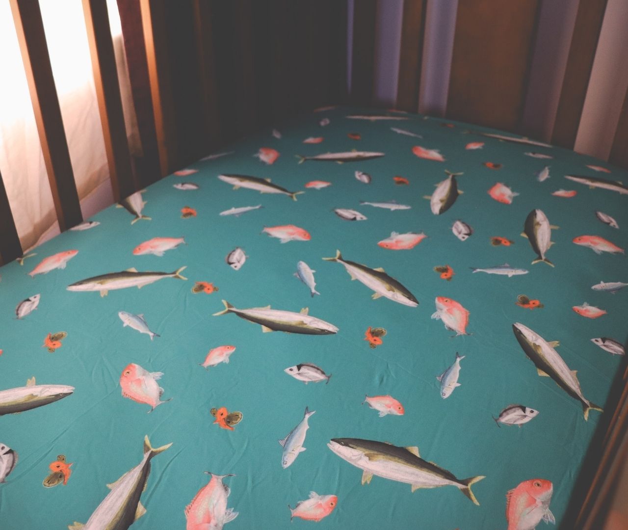 Fishing NZ - Bamboo Fitted Cot Sheet - Sea Green