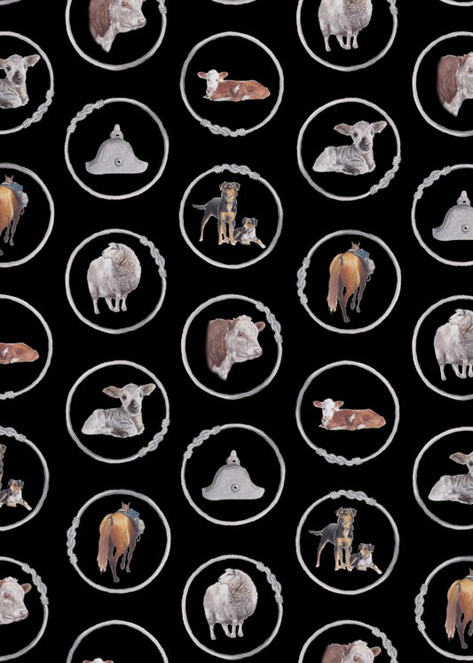Sheep & Beef No8 Wire NZ Tea Towel - Black